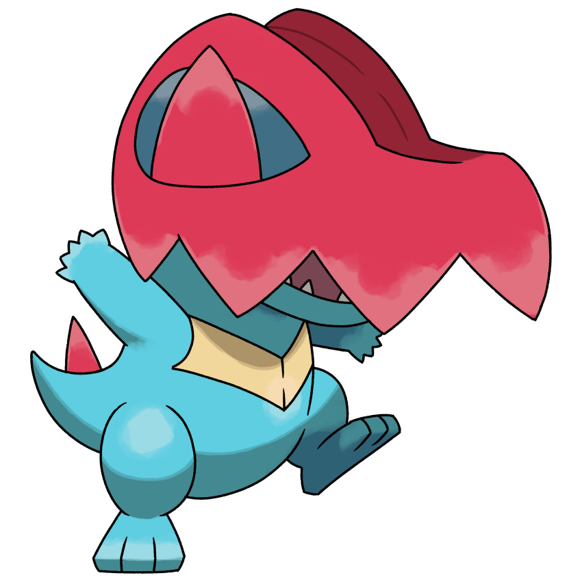 absurdres blue_skin cardnlh colored_skin commentary cosplay feraligatr highres mega_feraligatr mega_feraligatr_(cosplay) mega_pokemon_(other) no_humans open_mouth pokemon pokemon_(creature) simple_background solo sugimori_ken_(style) totodile white_background