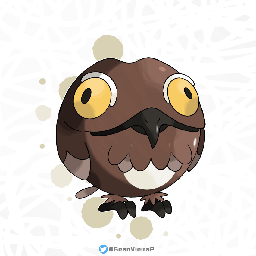 abstract_background absurdres artist_name bird brown_bird brown_feathers fakemon feathers geanvieirap highres looking_at_viewer no_humans original pokemon pokemon_(creature) solo sugimori_ken_(style) twitter_logo twitter_username yellow_eyes
