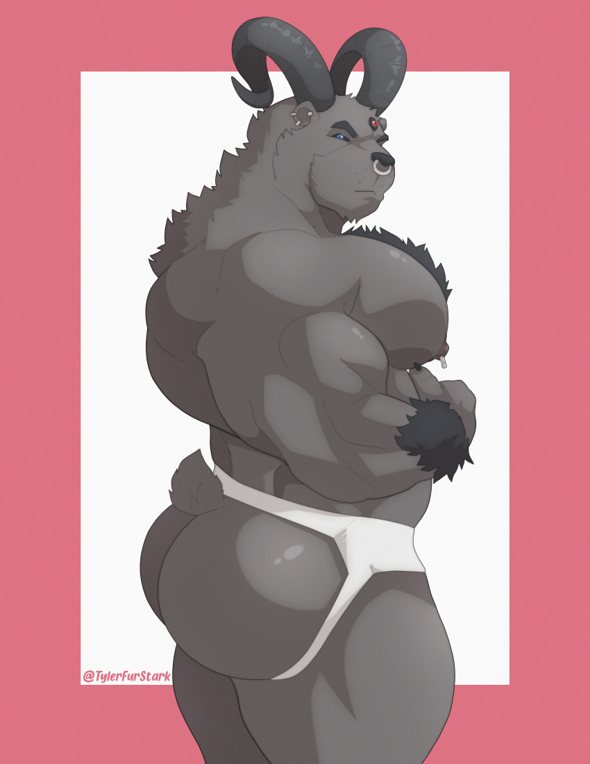 absurd_res anthro big_butt big_muscles butt demon demonbear hi_res horn looking_at_viewer male mammal muscular muscular_anthro muscular_male pecs simple_background solo thick_thighs tylerstark ursid viggatos