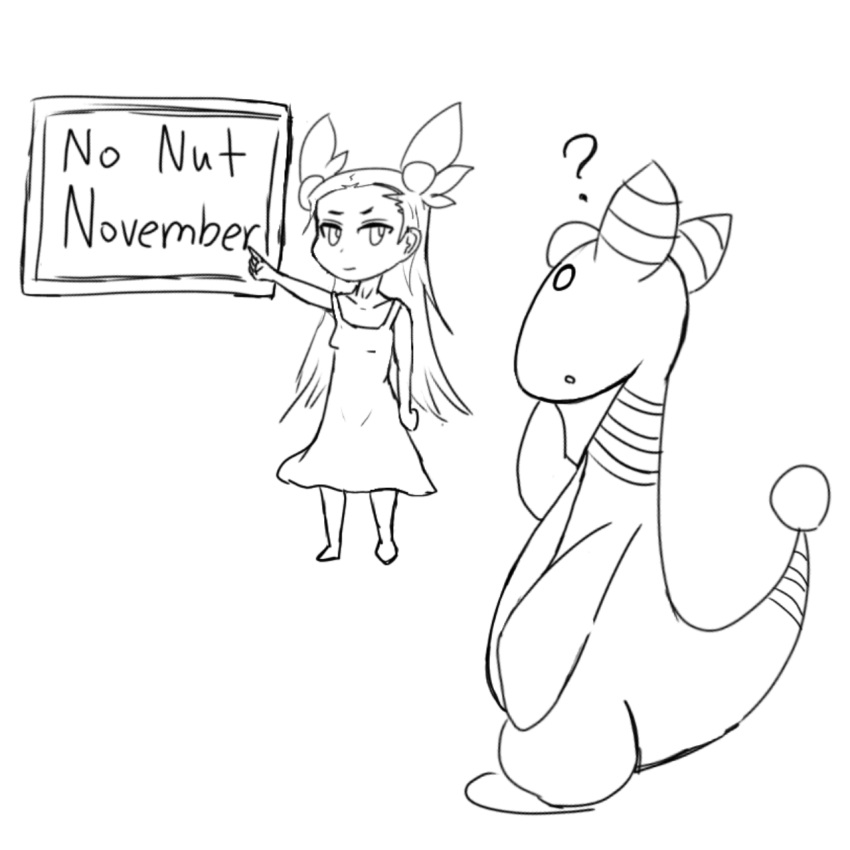 1:1 2021 ampharos anthro duo female gesture gym_leader hi_res human jasmine_(pok&eacute;mon) looking_at_another looking_at_partner male male/female mammal meme monochrome nintendo no_nut_november pointing pok&eacute;mon pok&eacute;mon_(species) question_mark saeko_art sign simple_background sketch video_games white_background