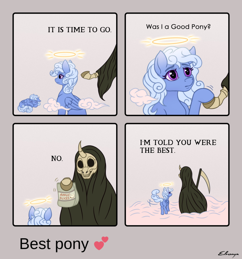 absurd_res comfy_pillow comic death death_(personification) elronya eltaile equid equine fan_character female grim_reaper halo hasbro heaven hi_res horse it's_time_to_go mammal my_little_pony pegasus pony solo wings