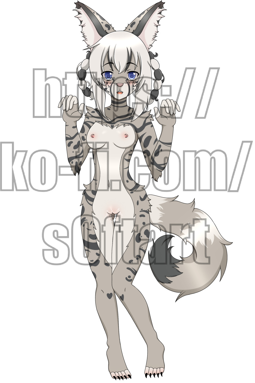 absurd_res andromorph anime_style anthro artist_s0ft bodily_fluids breasts female genital_fluids genitals hi_res humanoid intersex nipples pussy pussy_juice solo