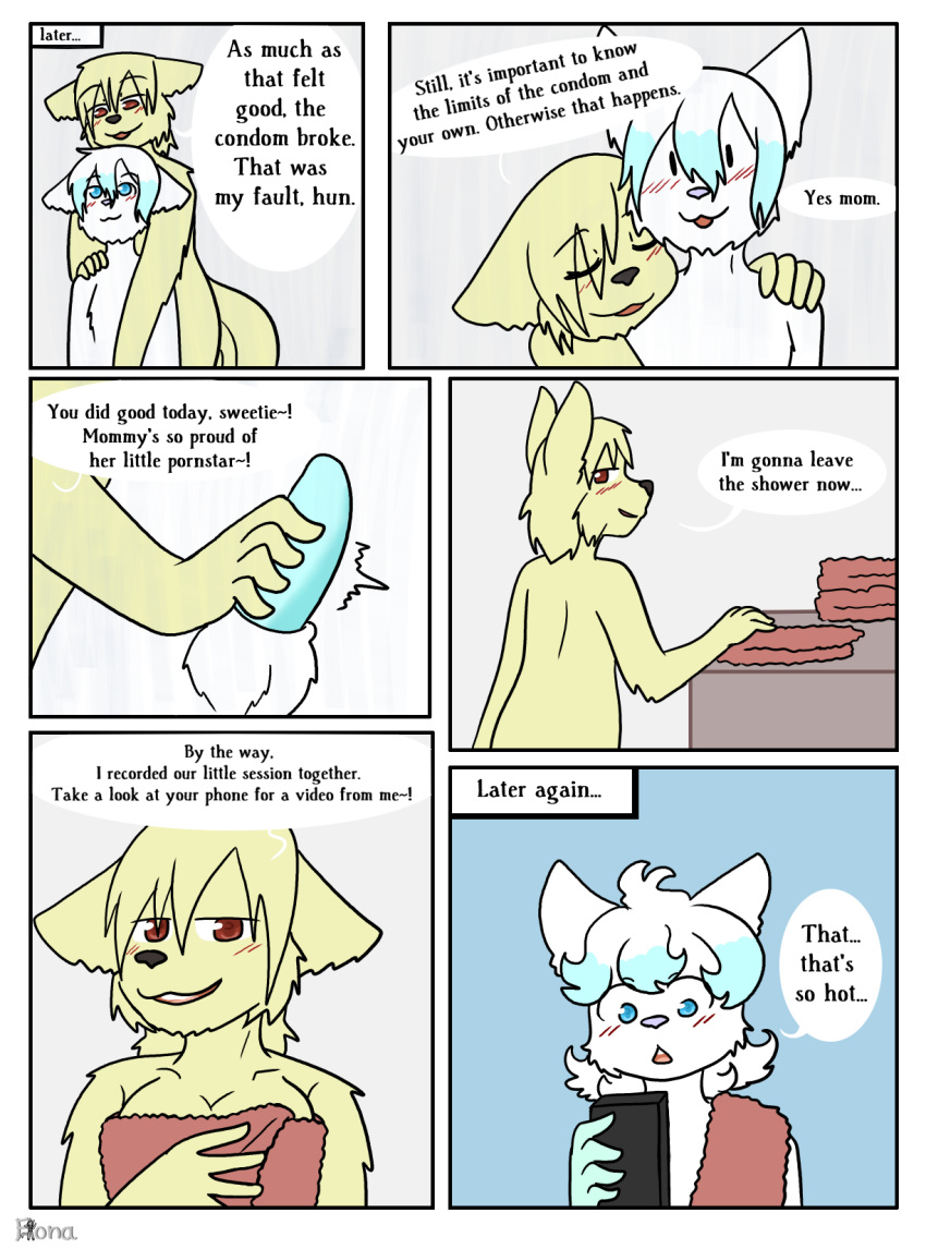 alolan_vulpix anthro balls black_nose blonde_hair blue_eyes blue_nose blue_penis blush breasts canid cleavage clothed clothing comic duo english_text eyes_closed female fiona_(artist) fubuki_(rushthewolf) fur genitals hair hand_on_penis hi_res homura_(rushthewolf) incest_(lore) looking_back male male/female mammal mother mother_and_child mother_and_son ninetales nintendo nude open_mouth parent parent_and_child penis pok&eacute;mon pok&eacute;mon_(species) red_eyes regional_form_(pok&eacute;mon) son text towel towel_only video_games white_body white_fur white_hair yellow_body yellow_fur