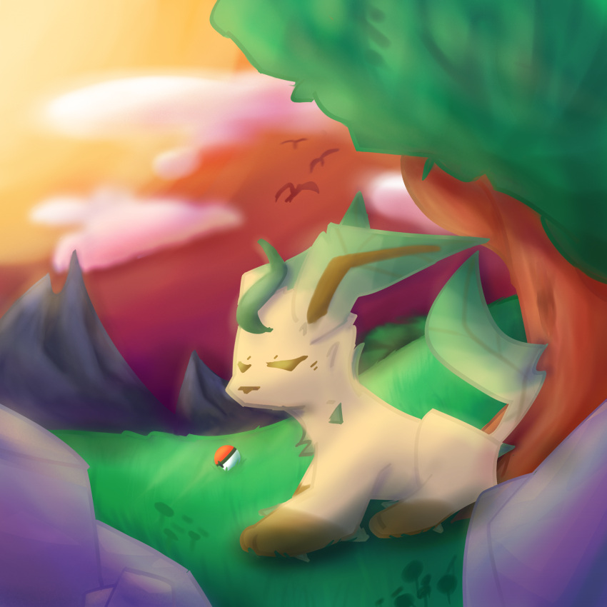 ambiguous_gender cloud eeveelution feral hi_res leafeon nintendo plant pok&eacute;ball pok&eacute;mon pok&eacute;mon_(species) sleeping solo tree video_games