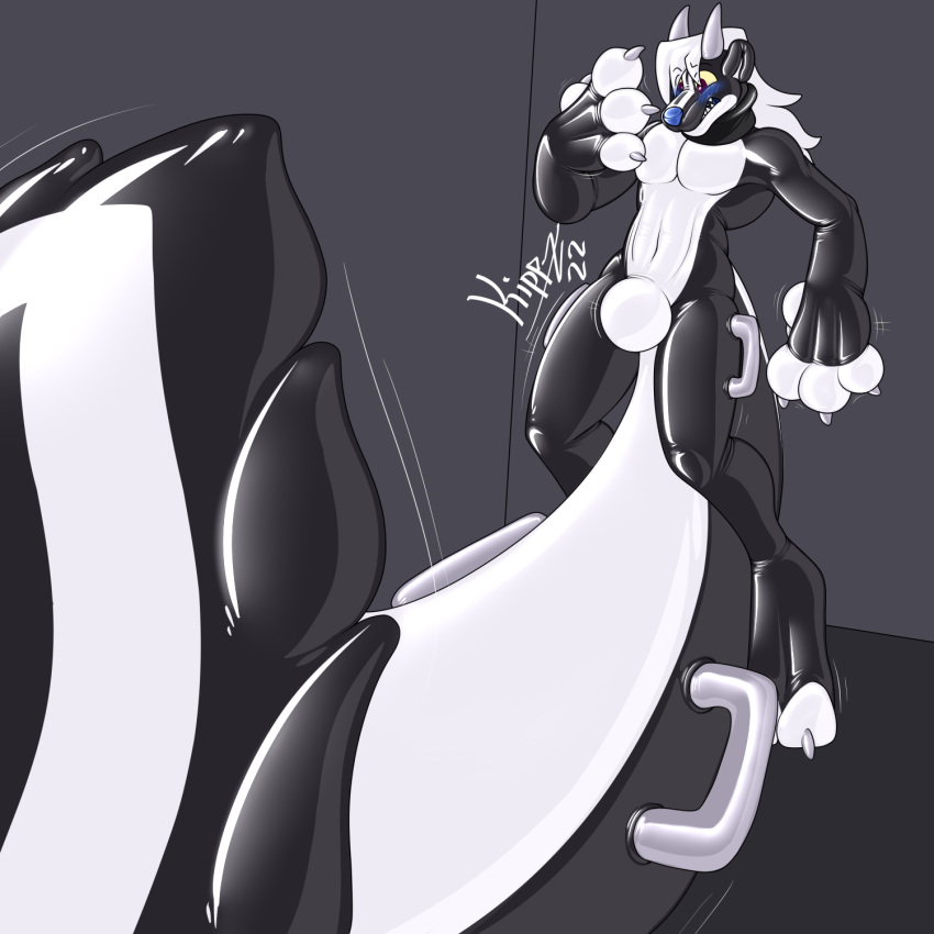 animate_inanimate anthro bulge digitigrade growth handles hi_res horn kippz living_rubber male mammal mephitid nude null_bulge paw_growth skunk solo standing tail_growth transformation