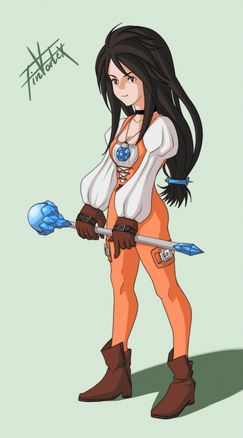 1girl absurdres bodysuit boots final_fantasy final_fantasy_ix garnet_til_alexandros_xvii highres jewelry long_hair necklace non-web_source puffy_sleeves solo