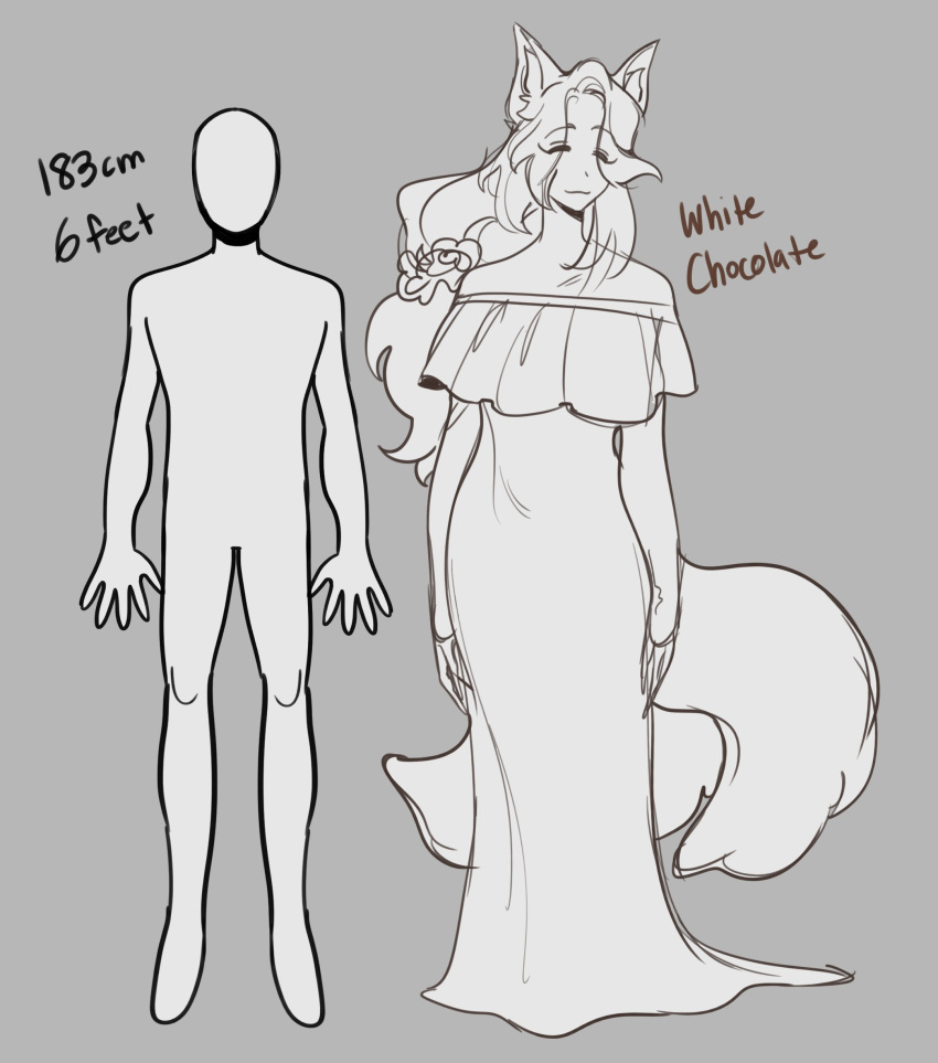 absurd_res animal_humanoid canid canid_humanoid canine canine_humanoid chart female fox_humanoid glacierclear greyscale height_chart hi_res humanoid mammal mammal_humanoid monochrome white_chocolate_(glacierclear)