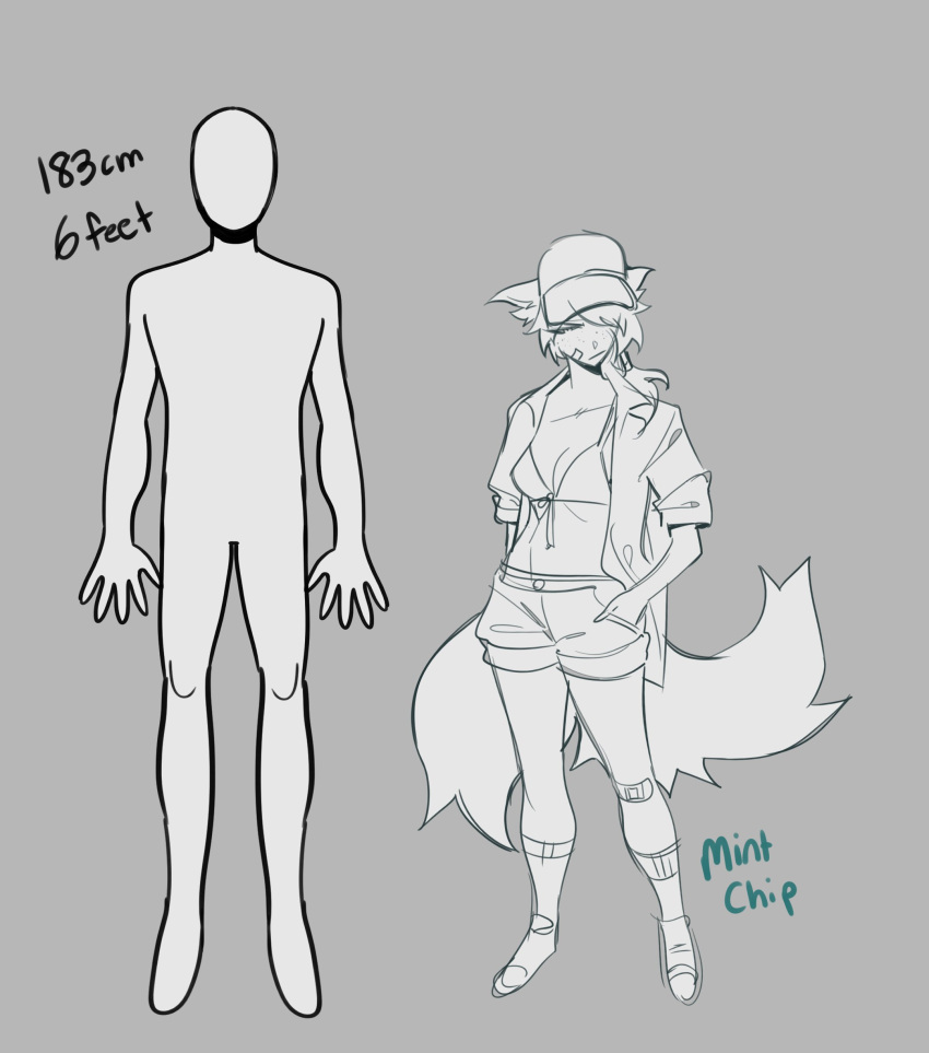 absurd_res animal_humanoid canid canid_humanoid canine canine_humanoid chart female fox_humanoid glacierclear greyscale height_chart hi_res humanoid mammal mammal_humanoid mint_chip_(glacierclear) monochrome