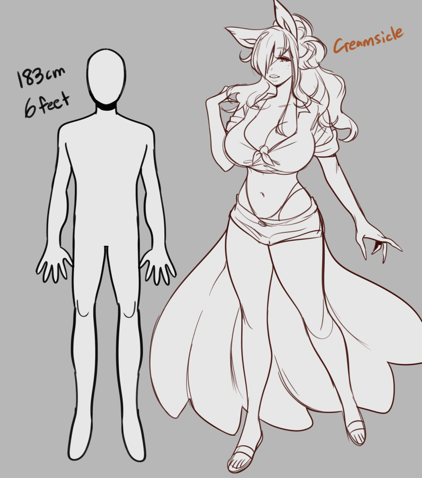 absurd_res animal_humanoid canid canid_humanoid canine canine_humanoid chart creamsicle_(glacierclear) female fox_humanoid glacierclear greyscale height_chart hi_res humanoid mammal mammal_humanoid monochrome