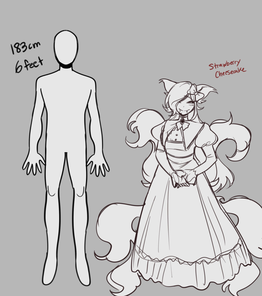 absurd_res animal_humanoid canid canid_humanoid canine canine_humanoid chart female fox_humanoid glacierclear greyscale height_chart hi_res humanoid mammal mammal_humanoid monochrome strawberry_cheesecake_(glacierclear)