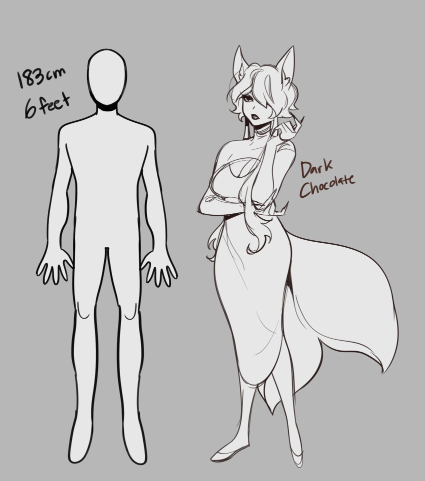 absurd_res animal_humanoid canid canid_humanoid canine canine_humanoid chart dark_chocolate_(glacierclear) female fox_humanoid glacierclear greyscale height_chart hi_res humanoid mammal mammal_humanoid monochrome