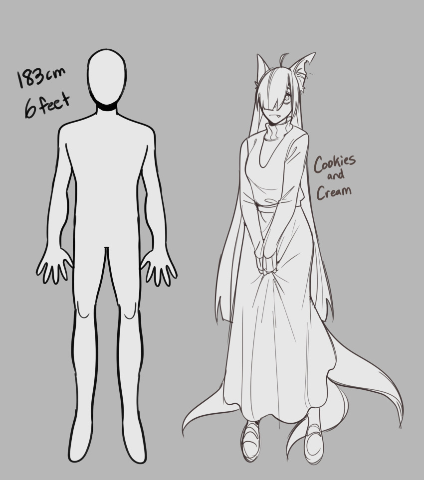 absurd_res animal_humanoid canid canid_humanoid canine canine_humanoid chart cookies_and_cream_(glacierclear) female fox_humanoid glacierclear greyscale height_chart hi_res humanoid mammal mammal_humanoid monochrome