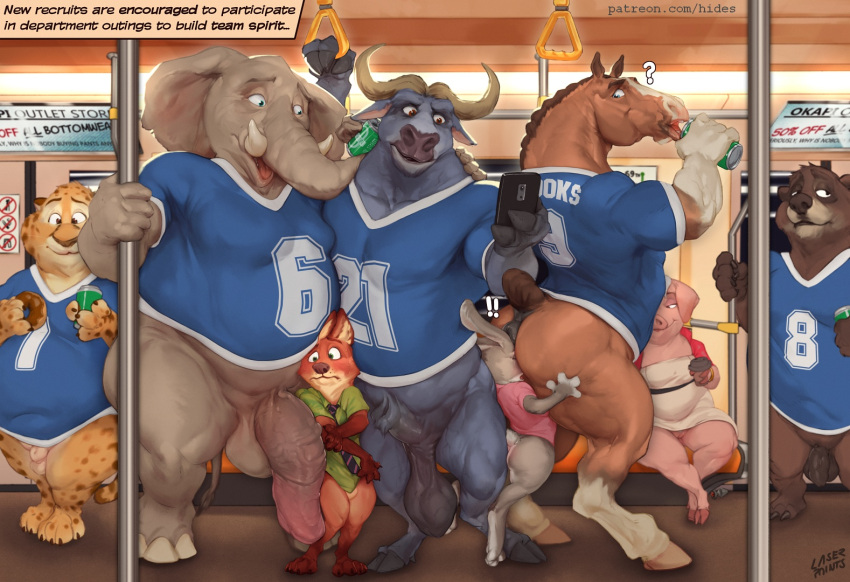 2022 anthro anus balls benjamin_clawhauser bottomless bovid bovine canid canine cheetah chief_bogo clothed clothing disney domestic_pig elephant elephantid equid equine felid feline female fox francine_pennington genitals group horse judy_hopps lagomorph laser_(artist) leporid male mammal mayor_swinton nick_wilde penis proboscidean pussy rabbit suid suina sus_(pig) true_buffalo ursid water_buffalo zootopia