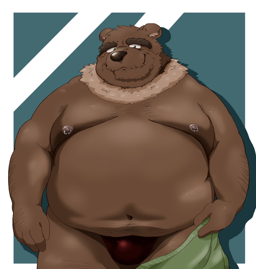 2022 anthro belly big_belly brown_body brown_fur bulge clothing fur hi_res kemono male mammal moobs nipples overweight overweight_male solo underwear ursid yanununununu