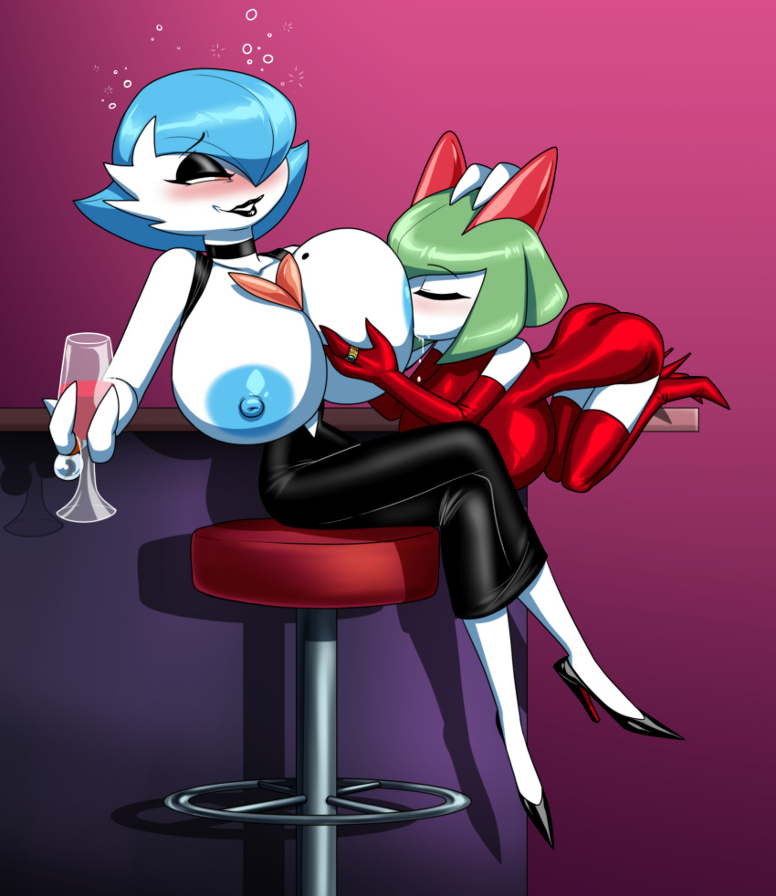 absurd_res angrycr0bar anthro blue_nipples breast_play breast_suck breasts container cup drinking_glass drunk duo female female/female floating gabriella_(oofrowdy) gardevoir glass glass_container glass_cup hi_res kirlia kirly_(oofrowdy) nintendo nipples pok&eacute;mon pok&eacute;mon_(species) substance_intoxication sucking video_games wine_glass