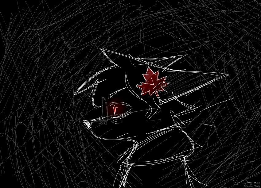 absurd_res black_and_white canid canine eyewear fox glasses hi_res male mammal maple_leaf maplefox messy monochrome red_eyes