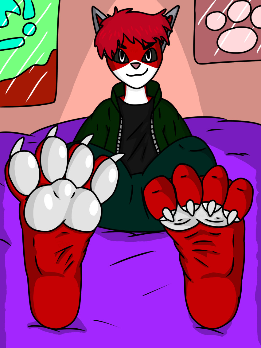 anthro charles_the_stray_kitty claws feet felid feline foot_fetish foot_focus hi_res lobergongerbooper503 male mammal pawpads paws solo teasing toe_claws toe_curl