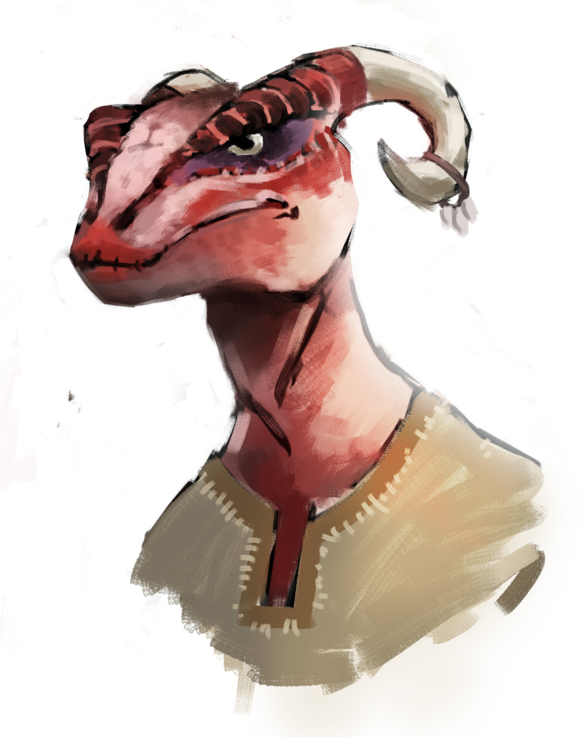 2013 animal_humanoid anthro argonian bethesda_softworks bust_portrait clothing colored digital_drawing_(artwork) digital_media_(artwork) facial_markings female glare head_markings hi_res horn horn_jewelry humanoid jewelry lips makeup markings monotone_background pink_body pink_scales portrait princess_leia_(sips) red_body red_lips red_scales scales scalie scalie_humanoid shaded silver_eyes simple_background skyrim solo the_elder_scrolls thombird topwear video_games white_background yogscast
