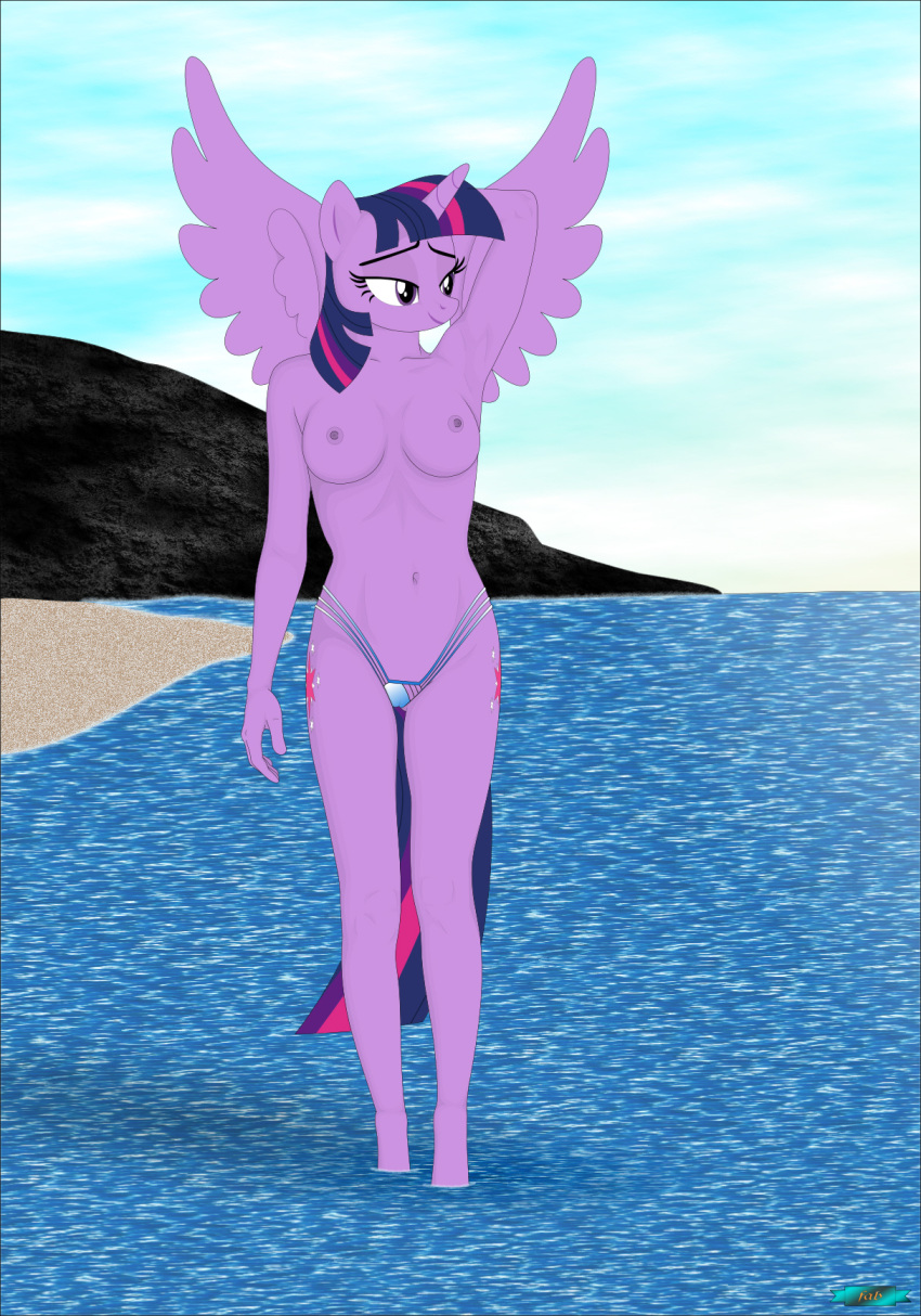 anthro beach breasts clothing equid equine fab3716 female friendship_is_magic hasbro hi_res horn mammal my_little_pony seaside solo strind_bikini swimwear twilight_sparkle_(mlp) winged_unicorn wings