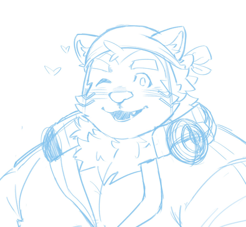 &lt;3 anthro bandanna blush canid canine canis domestic_dog headphones headphones_around_neck hi_res kerchief lifewonders live-a-hero male mammal mokdai one_eye_closed pecs qdng0atngbaqmce sketch solo video_games wink