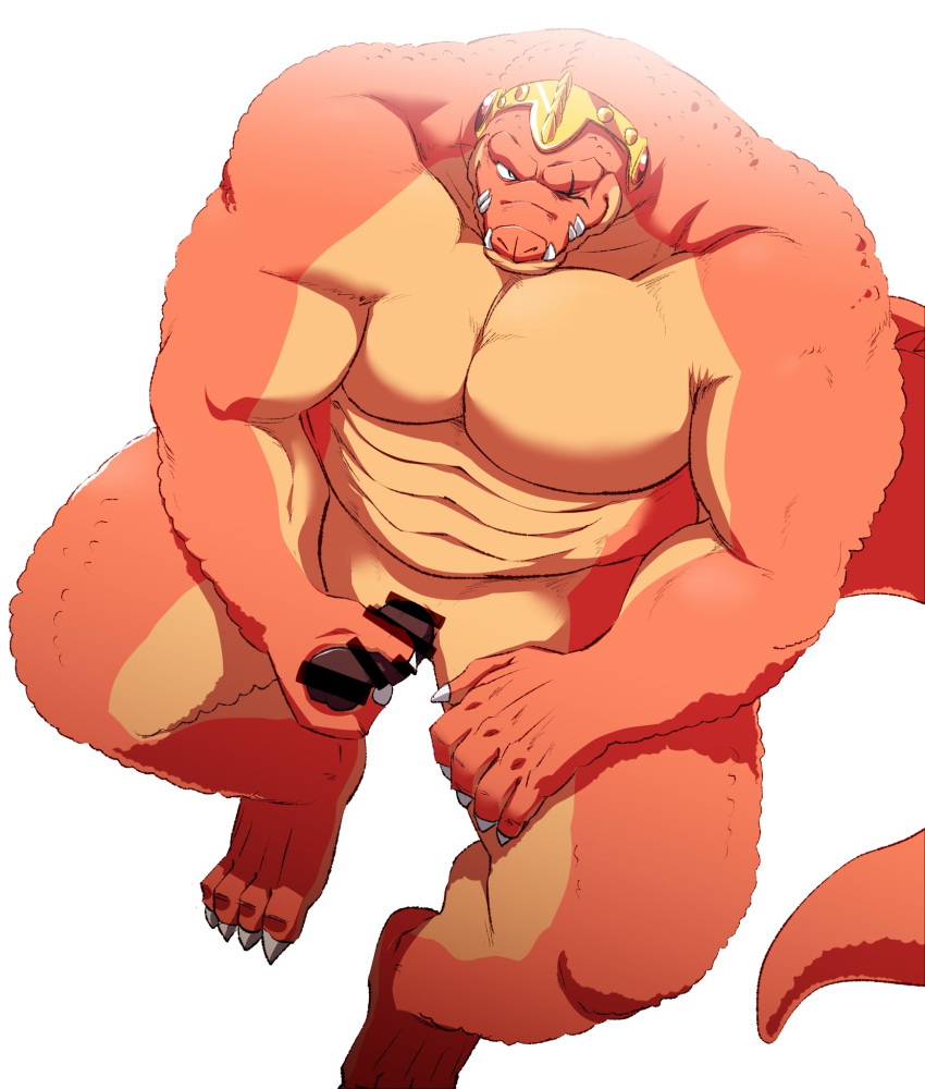 2022 anthro barazoku censored crocodile crocodilian crocodine crocodylid dragon_quest dragon_quest:_the_adventure_of_dai erection genitals hi_res humanoid_hands kemono male muscular muscular_male penis reptile samoji scalie scar sitting slit solo square_enix video_games