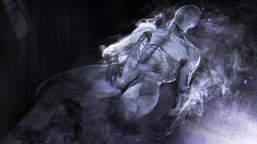 16:9 4k abs absurd_res balls eyeless faceless_character floating genitals ghost hi_res humanoid humanoid_genitalia humanoid_penis male muscular muscular_male outlast penis smoke solo spirit tauntilock vein walrider_(outlast) widescreen