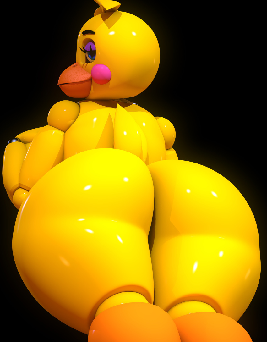 3d_(artwork) absurd_res animatronic anthro avian beak big_breasts big_butt bird black_background breasts butt chicken digital_media_(artwork) female five_nights_at_freddy's five_nights_at_freddy's_2 galliform gallus_(genus) geometryboymejia half-closed_eyes hand_on_breast hi_res huge_butt looking_at_viewer looking_back looking_back_at_viewer machine narrowed_eyes orange_beak phasianid rear_view robot scottgames simple_background solo toy_chica_(fnaf) video_games wide_hips yellow_body