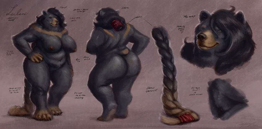 absurd_res anthro big_breasts big_butt black_bear breasts brown_bear butt chubby_female curvy_figure female genitals grizzly_bear hair hi_res leilani_(xanthis) mammal model_sheet nipples overweight ponytail pussy rayoutofspace solo tagme thick_thighs ursid ursine voluptuous wide_hips