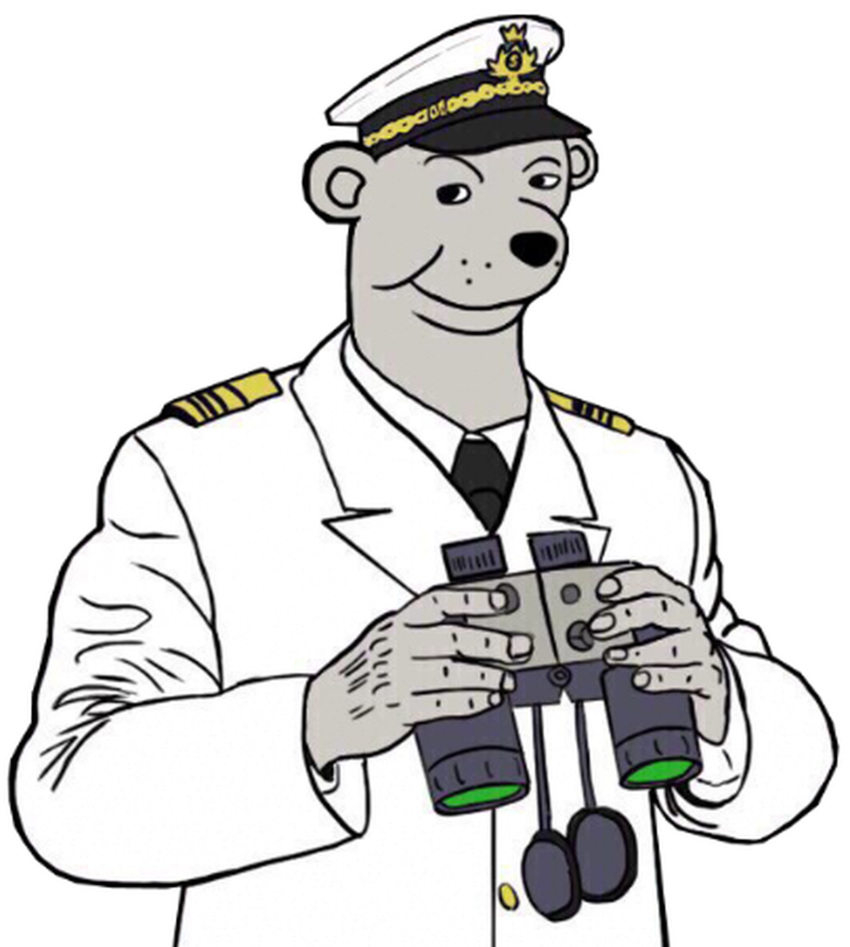 anthro binoculars clothed clothing grey_body happy hi_res male navy navy_uniform shape_shifter smile solo