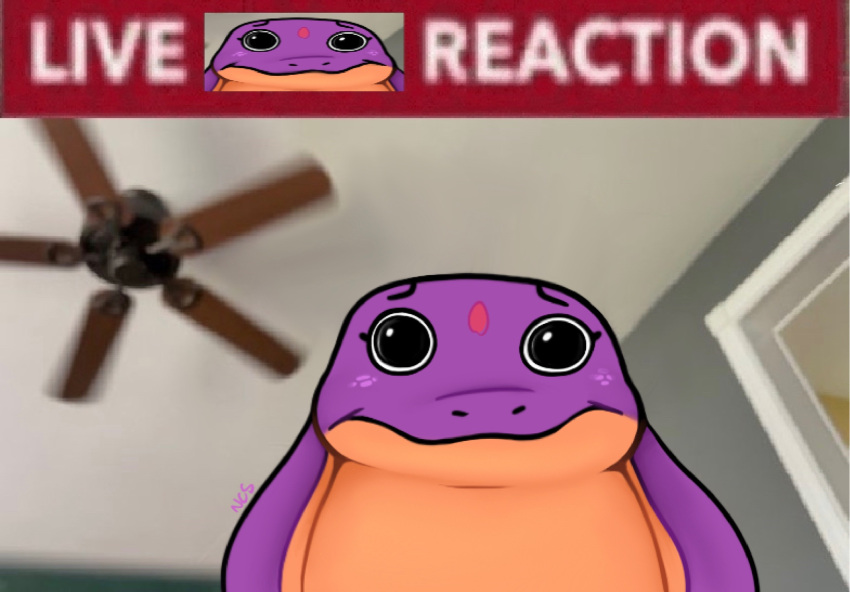 2022 anthro big_eyes ceiling_fan cobra english_text eyebrows eyelashes female front_view header hi_res humor inside keeshee livestream looking_at_viewer meme ncs reaction_image real reptile scalie smile snake snake_hood solo text