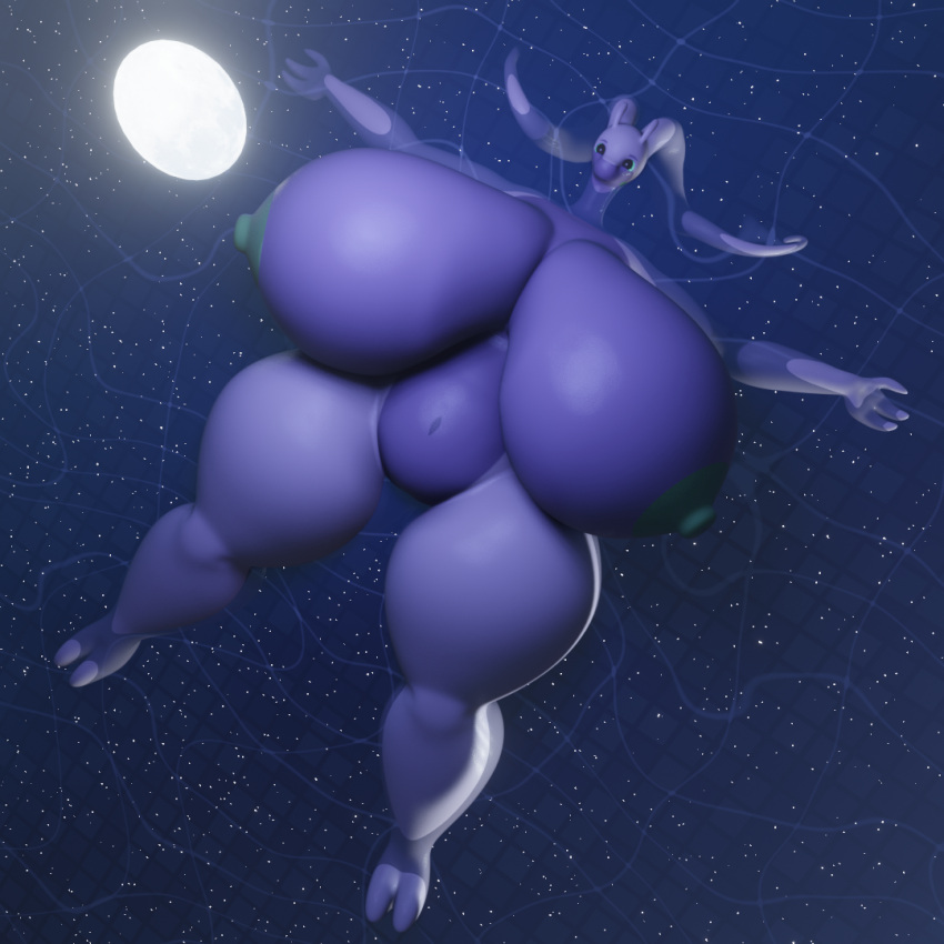 1:1 3d_(artwork) anthro belly big_breasts blender_(software) blue_and_white breasts darkdraketom digital_media_(artwork) female floating goodra green_eyes green_nipples light looking_up monochrome moon moonlight multicolored_body night nintendo nipples pok&eacute;mon pok&eacute;mon_(species) pool_(disambiguation) purple_body solo star thick_thighs two_tone_body video_games water