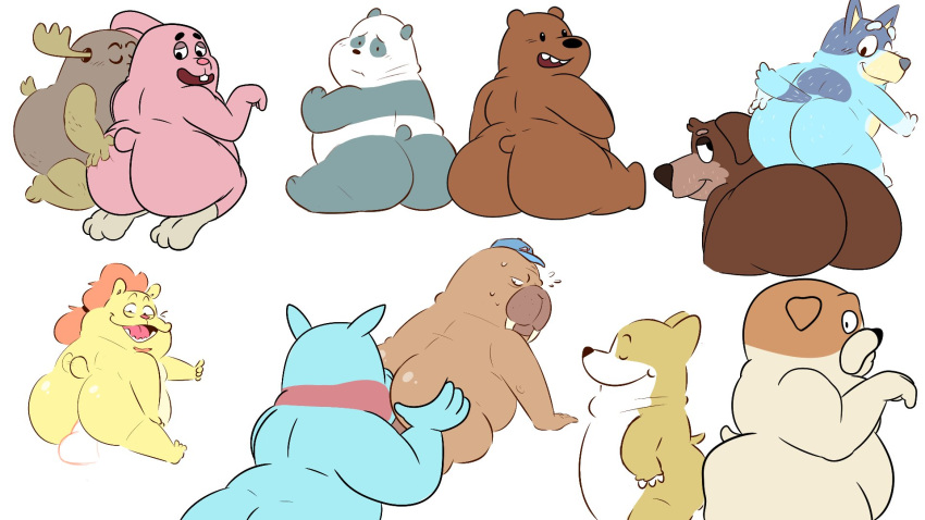 16:9 2022 anal anthro bandit_heeler belly big_belly big_butt blue_body bluey_(series) brown_bear butt canid canine canis cartoon_network colossalstars common_hippopotamus dogs_in_space domestic_dog duo eyes_closed felid garbage_(dogs_in_space) giant_panda grizzly_(wbb) grizzly_bear hi_res hippopotamid hiroshi_odokawa_(odd_taxi) lagomorph leonthelionel leporid lion loaf_(dogs_in_space) male male/male mammal marine odd_taxi oral overweight overweight_male panda_(wbb) pantherine patrick_fitzgerald pinniped rabbit richard_watterson rimming sex sitting taichi_kabasawa_(odd_taxi) the_amazing_world_of_gumball unknown_character ursid ursine walrus we_bare_bears widescreen yellow_body