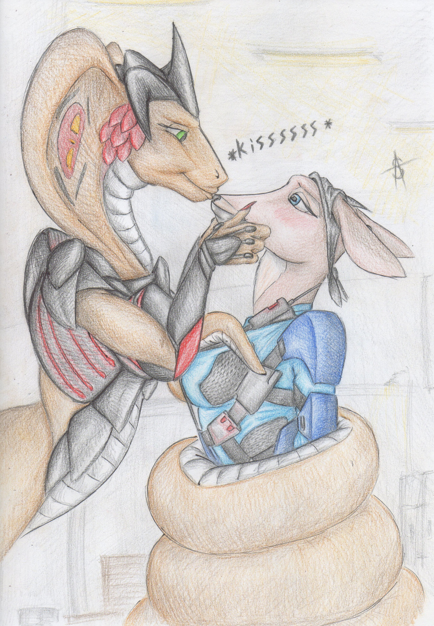 absurd_res alien anthro armor bandanna blue_eyes breasts cervid clothed clothing coiling colored_pencil_(artwork) duo ears_down english_text eye_contact eyelashes female fur gag gagged hi_res horizontal_pupils improvised_gag kerchief long_tail looking_at_another mammal nisha_(spiritalpha) outside pivoted_ears pupils reptile restrained scales scalie spiritalpha tape tape_gag text traditional_media_(artwork) video_games viper_(x-com) x-com