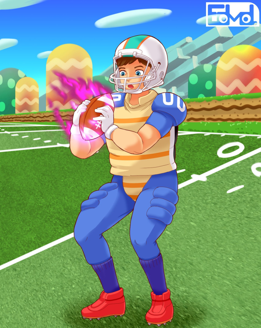 2022 aura ball chargin'_chuck cleats clothing edmol football_(ball) football_field football_helmet football_jersey football_player football_uniform gloves handwear hi_res human koopa magic male mammal mario_bros nintendo scalie transformation video_games