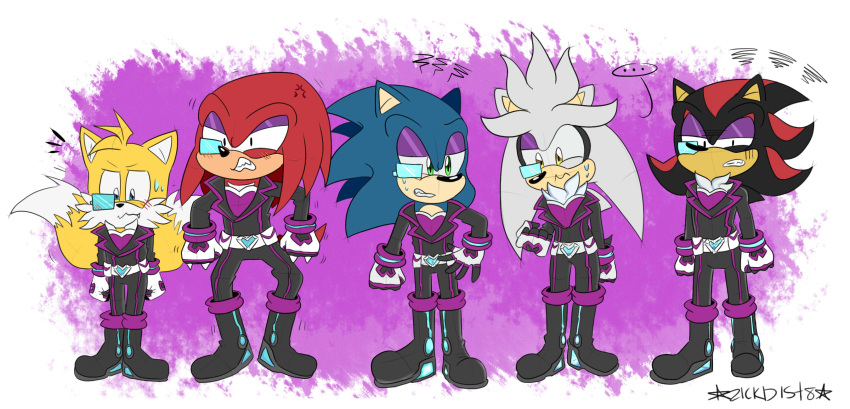 black_clothing black_footwear boots clothing eyeshadow footwear gloves group handwear hi_res knuckles_the_echidna makeup male miles_prower purple_eyeshadow sega shadow_the_hedgehog silver_the_hedgehog sonic_the_hedgehog sonic_the_hedgehog_(series) standing tight_clothing white_clothing white_gloves white_handwear zickdist8