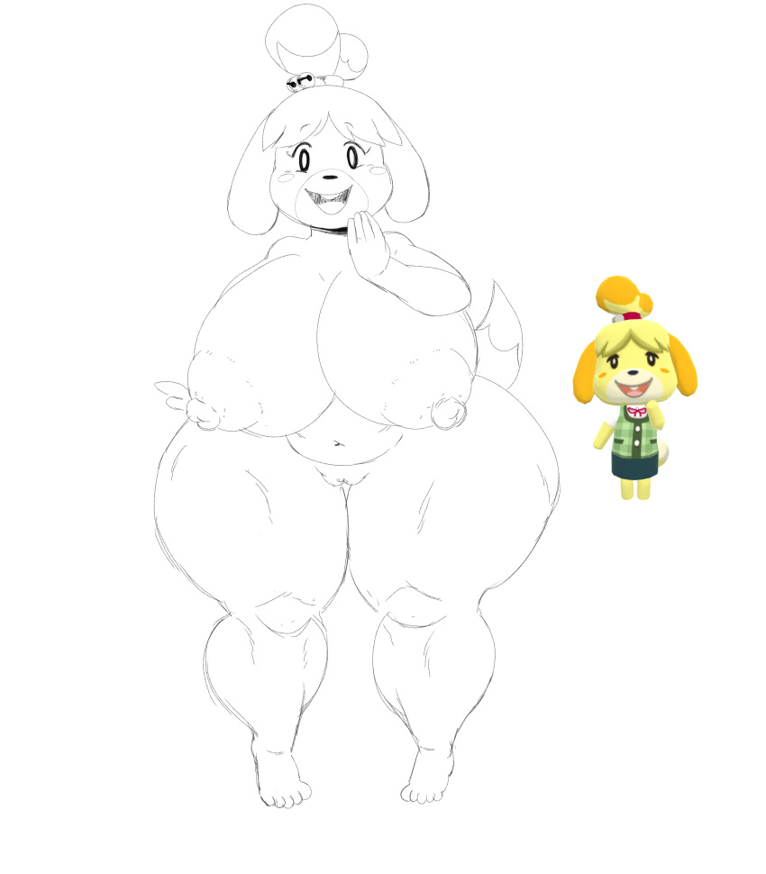 absurd_res animal_crossing anthro big_breasts big_butt breasts butt canid canine canis domestic_dog female hi_res isabelle_(animal_crossing) mammal nintendo olozva smile solo thick_thighs video_games