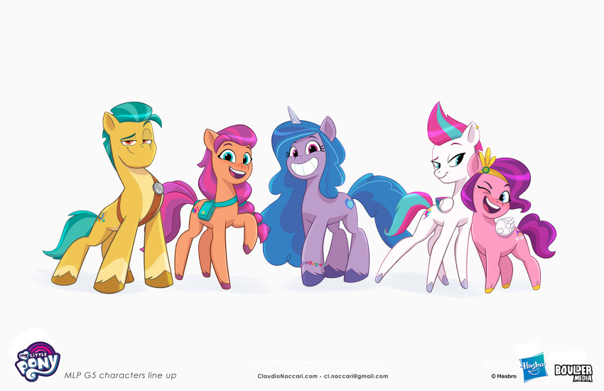 claudio_naccari cutie_mark earth_pony equid equine female feral group half-closed_eyes hasbro hi_res hitch_trailblazer_(mlp) horn horse izzy_moonbow_(mlp) logo looking_at_viewer male mammal mlp_g5 my_little_pony my_little_pony:_tell_your_tale narrowed_eyes official_art orange_body pegasus pink_body pipp_petals_(mlp) pony purple_body smile sunny_starscout_(mlp) unicorn white_body wings yellow_body zipp_storm_(mlp)