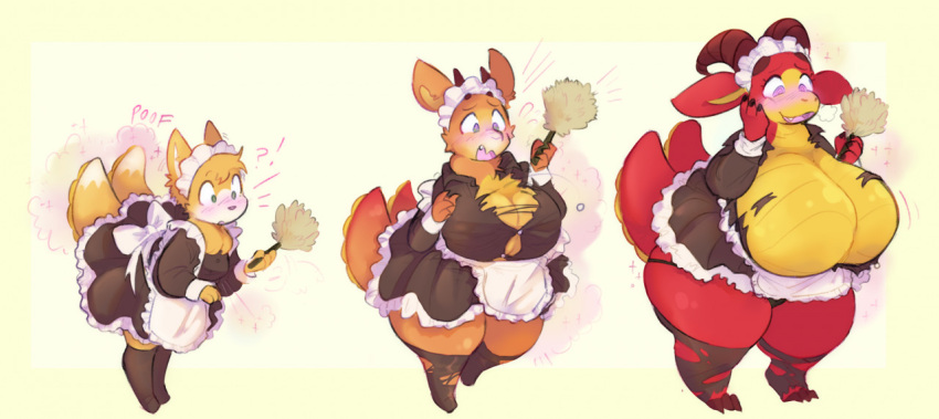 anthro big_breasts breasts canid canine dragon female fox gender_transformation huge_breasts hyper hyper_breasts kemono male mammal pawberry scalie solo thick_thighs transformation