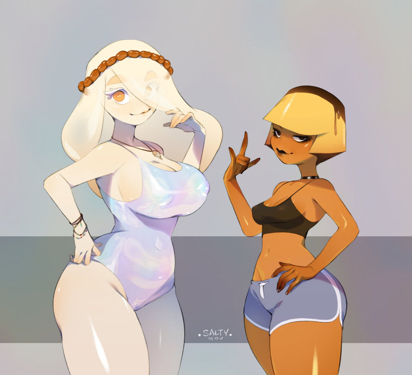 1girl ass bacon breasts cloette_omelette_(saltymou) covered_nipples dark-skinned_female dark_skin egg food highres humanization large_breasts leotard long_hair looking_at_viewer meme mou_(saltymou) navel original personification plump pudding saltymou simple_background small_breasts thick_thighs thighs this_egg_got_me_acting_unwise_(meme) wide_hips yellow_eyes
