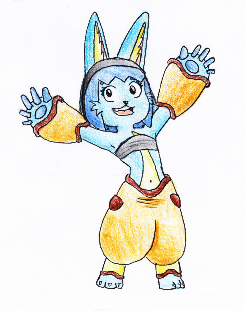 absurd_res animal_humanoid anthro aoko_(efradraws) blue_body blue_fur blue_hair bob_cut efradraws eyebrows female fur graphite_(artwork) hair hi_res humanoid lagomorph lagomorph_humanoid mammal mammal_humanoid navel paws pencil_(artwork) short_hair solo thick_eyebrows traditional_media_(artwork) whiskers