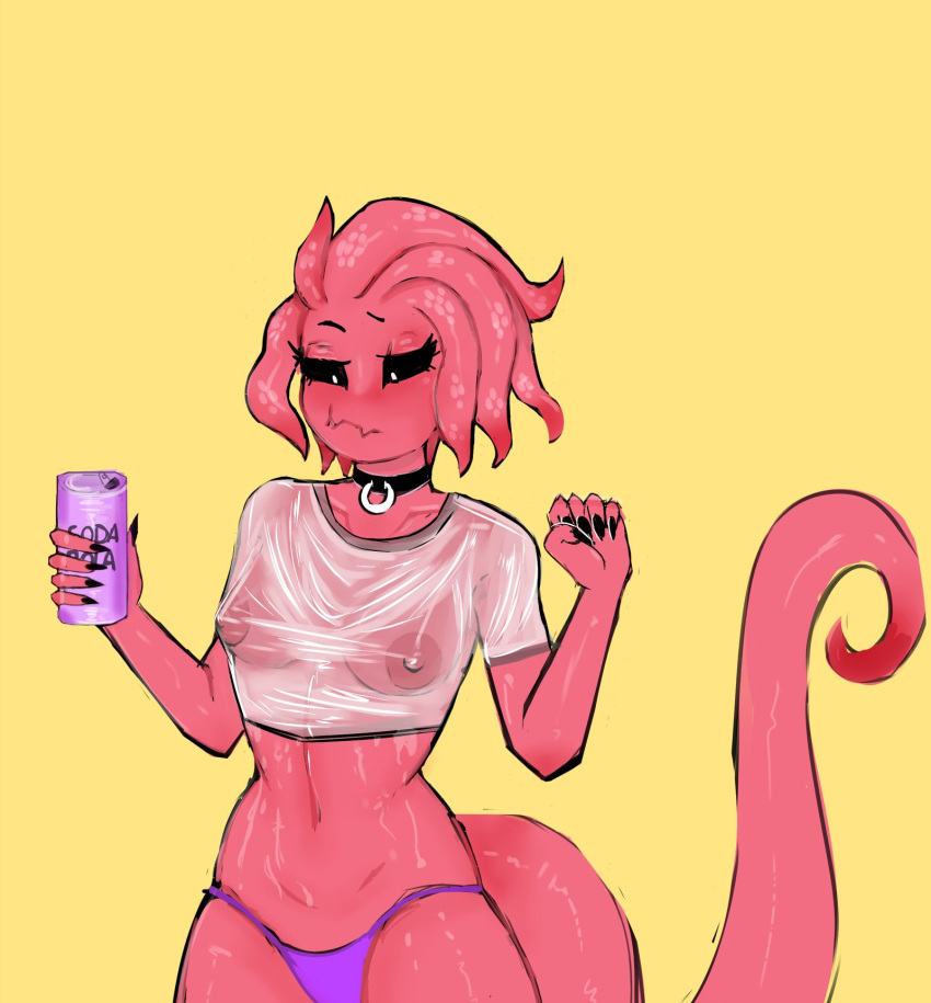 acta anthro blush breasts cephalopod claws clothed clothing coleoid container cup decapodiform female hi_res marine mollusk nipples panties partially_clothed pink_body solo spacewaifu suggestive underwear wet wet_clothing