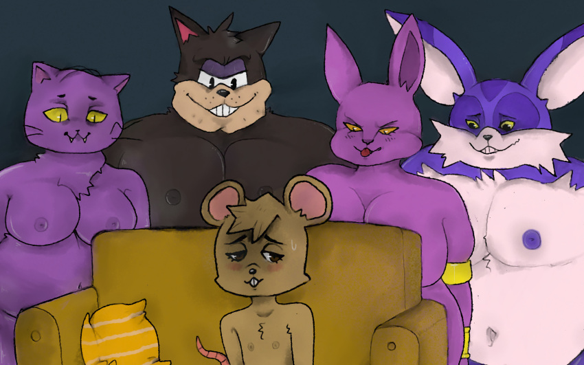 alekoin anthro bedroom_eyes big_the_cat black_body black_fur black_hair black_nose blush bodily_fluids cat_dad_(deltarune) champa chubby_anthro chubby_male deltarune digital_drawing_(artwork) digital_media_(artwork) disney domestic_cat dominant dragon_ball dragon_ball_super felid feline felis fur furniture girly glistening glistening_body glistening_eyes glistening_fur glistening_nipples gold_(metal) gold_jewelry group hair half-closed_eyes hi_res jewelry larger_male male mammal meme moobs mouse murid murine musclegut narrowed_eyes naughty_face nipples overweight overweight_anthro overweight_male pete_(disney) pillow piper_perri_surrounded predator/prey purple_body purple_fur purple_nipples purple_skin rodent seductive sega shaded size_difference slightly_chubby smaller_male sofa sonic_the_hedgehog_(series) sweat sweatdrop teeth tongue tongue_out undertale_(series) video_games whiskers yellow_eyes