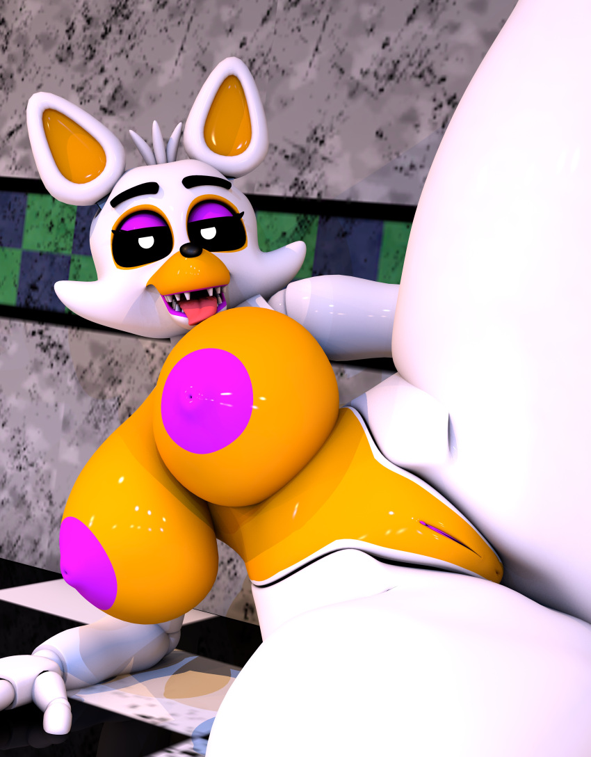 3d_(artwork) absurd_res animatronic anthro big_breasts big_butt black_sclera breasts butt canid canine digital_media_(artwork) female five_nights_at_freddy's five_nights_at_freddy's_world fox genitals geometryboymejia half-closed_eyes hi_res huge_breasts lips lolbit_(fnaf) looking_at_viewer machine mammal narrowed_eyes nipples nude open_mouth orange_body purple_eyelids purple_lips purple_nipples purple_pussy pussy robot scottgames solo thick_thighs tongue tongue_out video_games white_body white_eyes