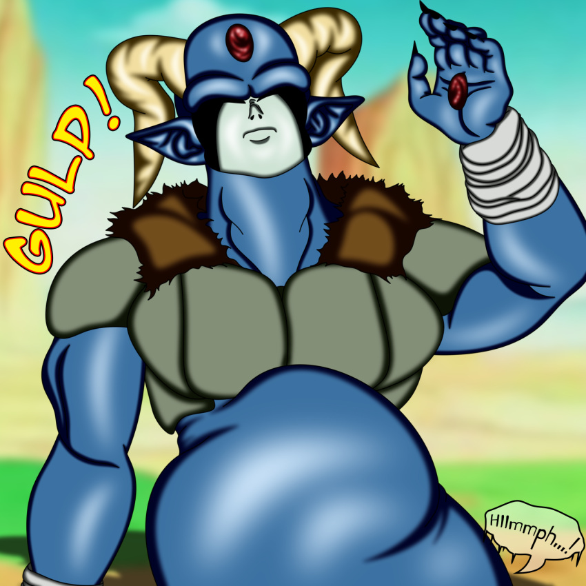 abdominal_bulge belly big_belly bovid caprine demon dragon_ball dragon_ball_super goat hi_res horn humanoid male mammal moro same_size_vore soleswallower vore