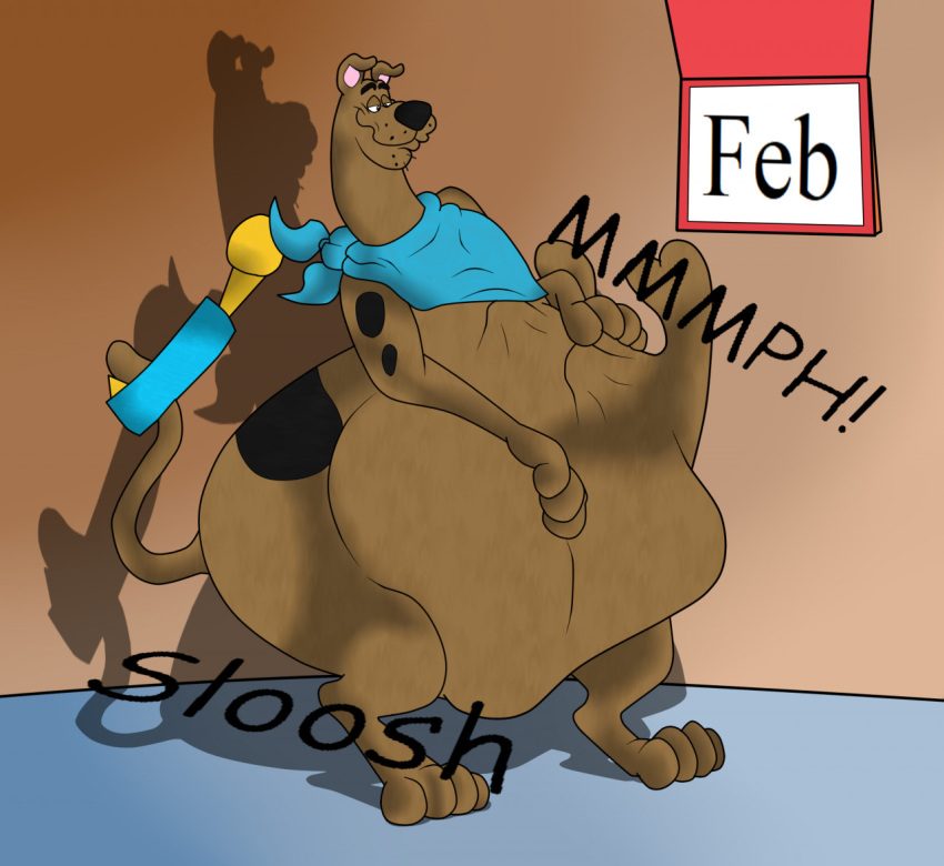 belly big_belly brown_body brown_fur canid canine canis domestic_dog feral fur great_dane hand_on_stomach hanna-barbera koopa31 male mammal mastiff molosser rumbling_stomach same_size_vore scooby-doo scooby-doo_(series) vore