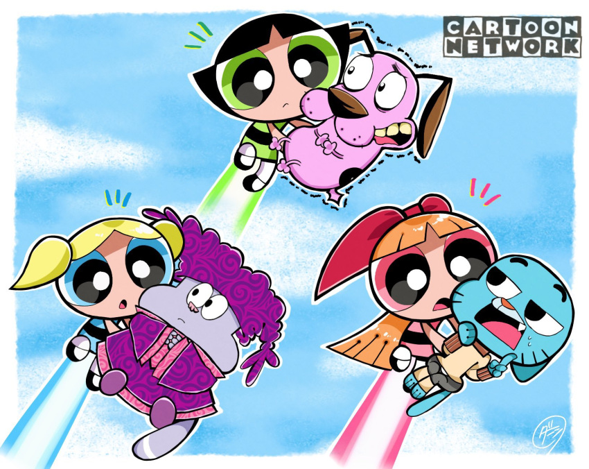 blossom_(ppg) bubbles_(ppg) buttercup_(ppg) cartoon_network chowder chowder_(series) courage_(character) courage_the_cowardly_dog gumball_watterson highres non-web_source pantyhose powerpuff_girls the_amazing_world_of_gumball