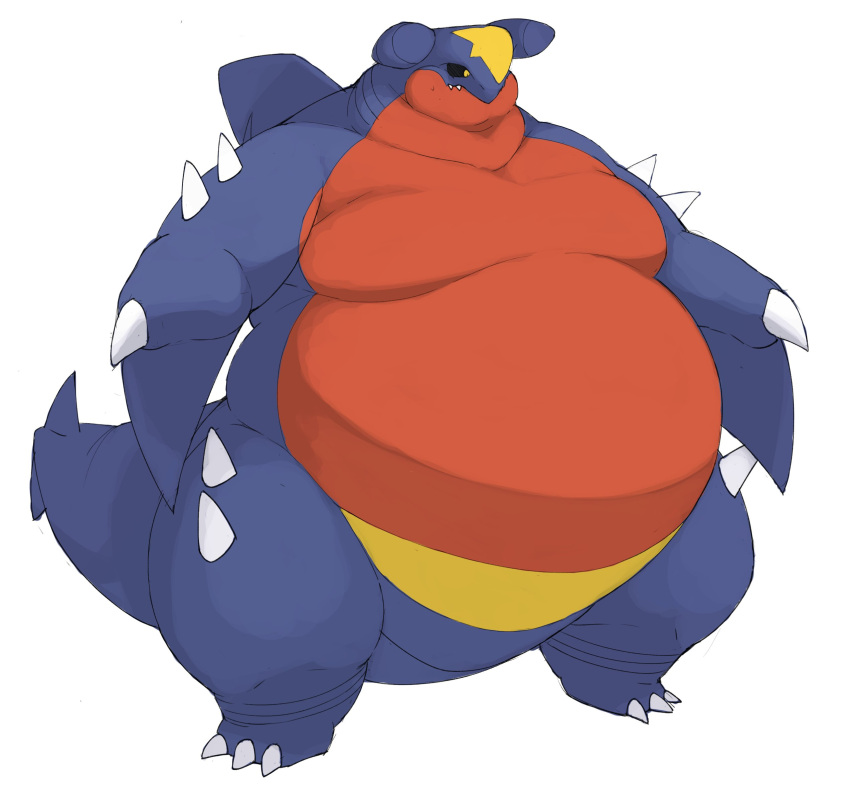 2022 ambiguous_gender anthro belly big_belly black_sclera blue_body blue_skin garchomp hi_res nintendo obese obese_ambiguous obese_anthro overweight overweight_ambiguous overweight_anthro pok&eacute;mon pok&eacute;mon_(species) simple_background solo standing video_games white_background zephy_03