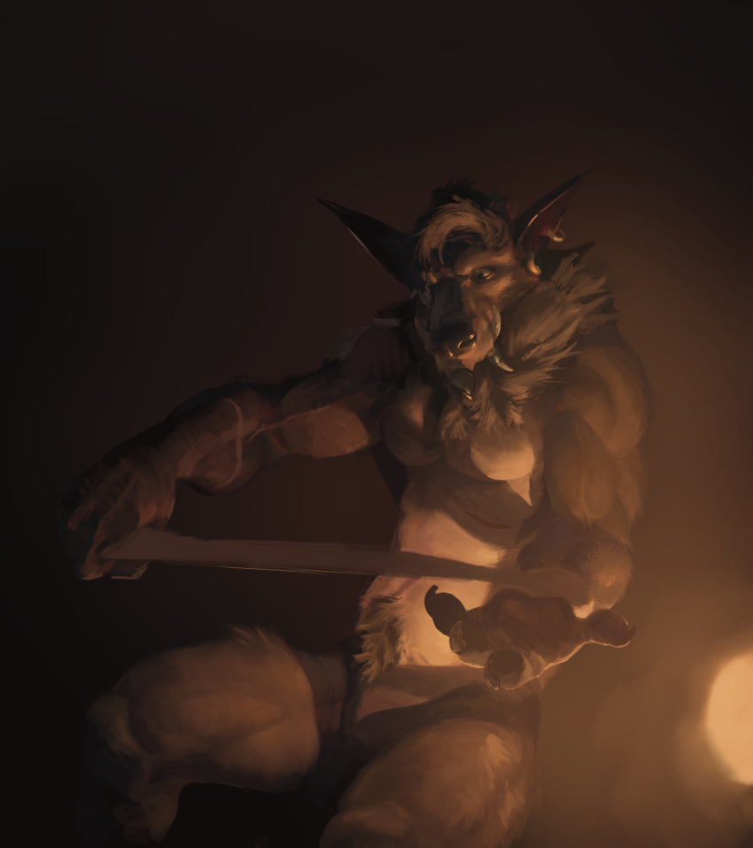 absurd_res alexander_grayhaven_(characters) anthro bandage blizzard_entertainment bulge canid canine canis clothing hi_res male mammal painting_(artwork) piercing plaguedaemonart scar solo traditional_media_(artwork) underwear video_games warcraft were werecanid werecanine werewolf wolf worgen