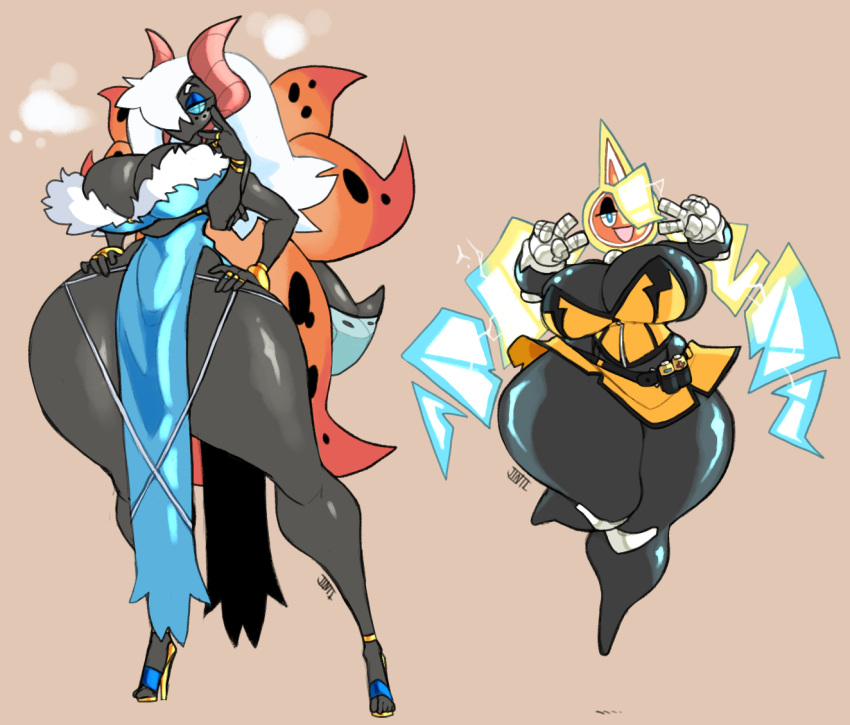 clevage female hand_on_hip high_heels humanoid jinti_(artist) larger_female nintendo pok&eacute;mon pok&eacute;mon_(species) pok&eacute;mon_humanoid pok&eacute;morph rotom size_difference smaller_female thick_thighs video_games volcarona