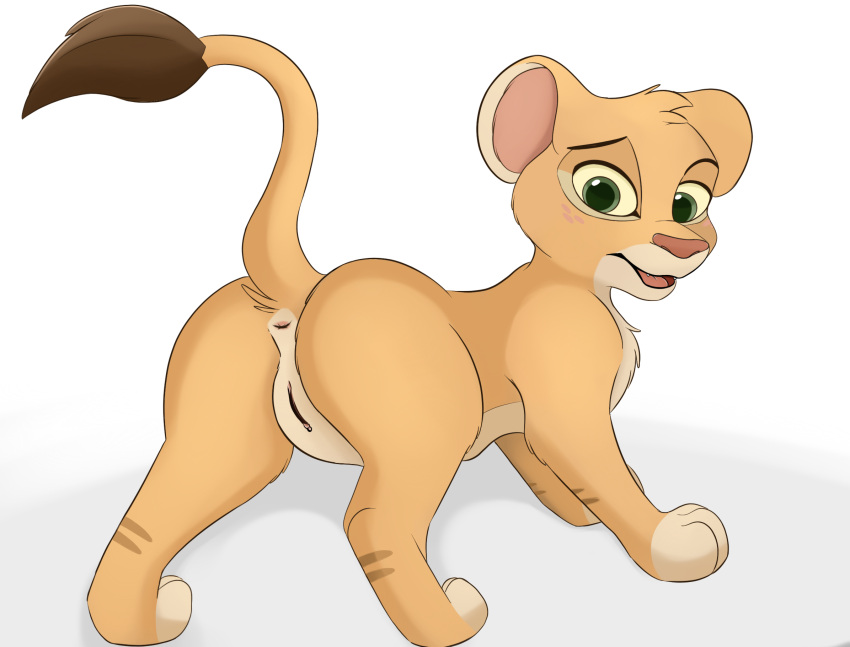 anus brown_body butt disney felid female feral genitals hi_res lion looking_at_viewer mammal pantherine pussy raised_tail simple_background solo the_lion_king white_background yosshi